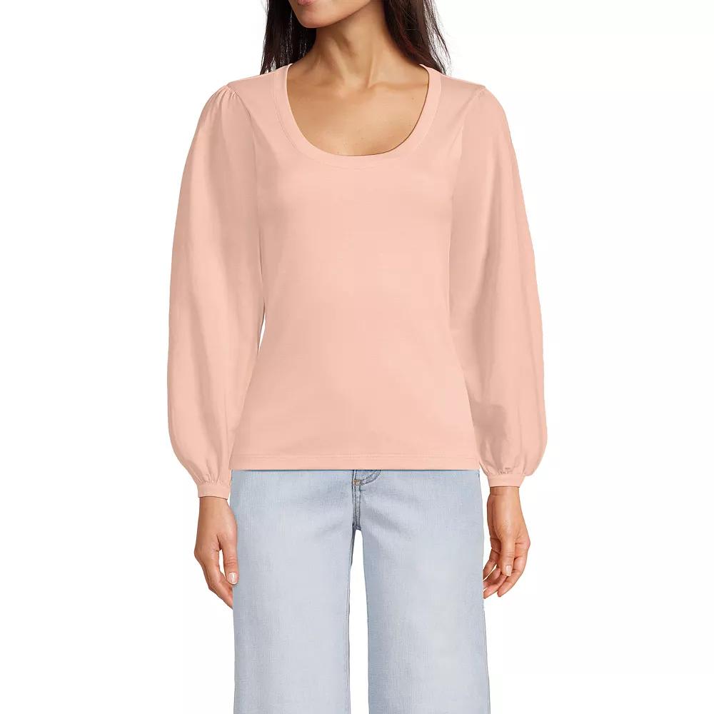 Women's Lands' End Supima Interlock Scoopneck Blouson Sleeve Top,  Product Image