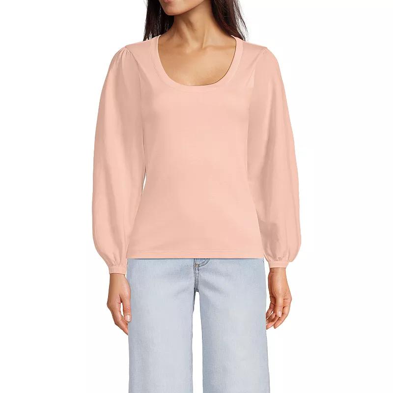 Women's Lands' End Supima Interlock Scoopneck Blouson Sleeve Top,  Product Image