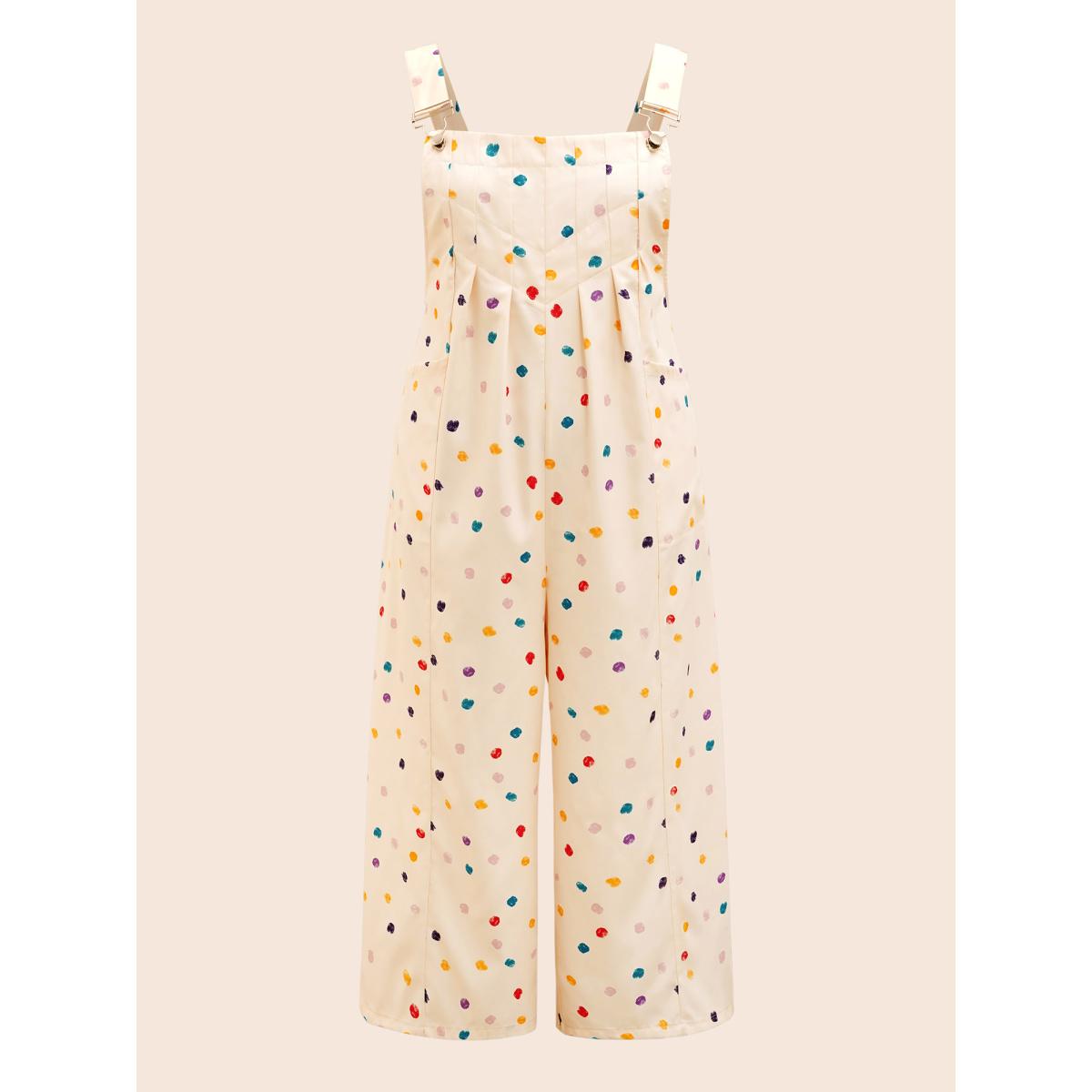 Plus Size Apricot Painted Polka Dot Adjustable Straps Jumpsuit Women Playful Sleeveless Non Casual Loose Jumpsuits BloomChic 12/L Product Image