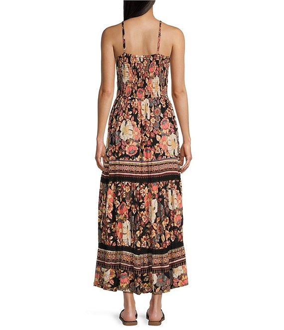 Angie Floral Border Print V-Neck Open Knot Front Maxi Dress Product Image