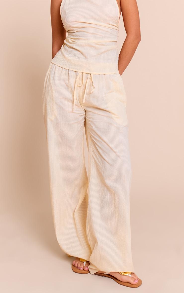 Butter Yellow Textured Drawstring Wide Leg Pants Product Image