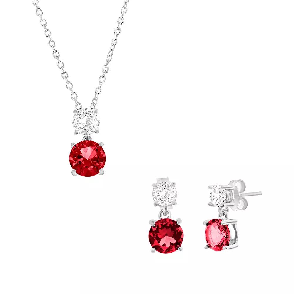 Argento Bella Sterling Silver White & Colorful Cubic Zirconia Double Drop Earrings & Pendant Necklace Set, Women's, Red Product Image