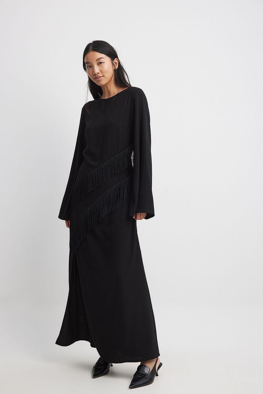 Fringe Detail Open Back Maxi Dress Product Image