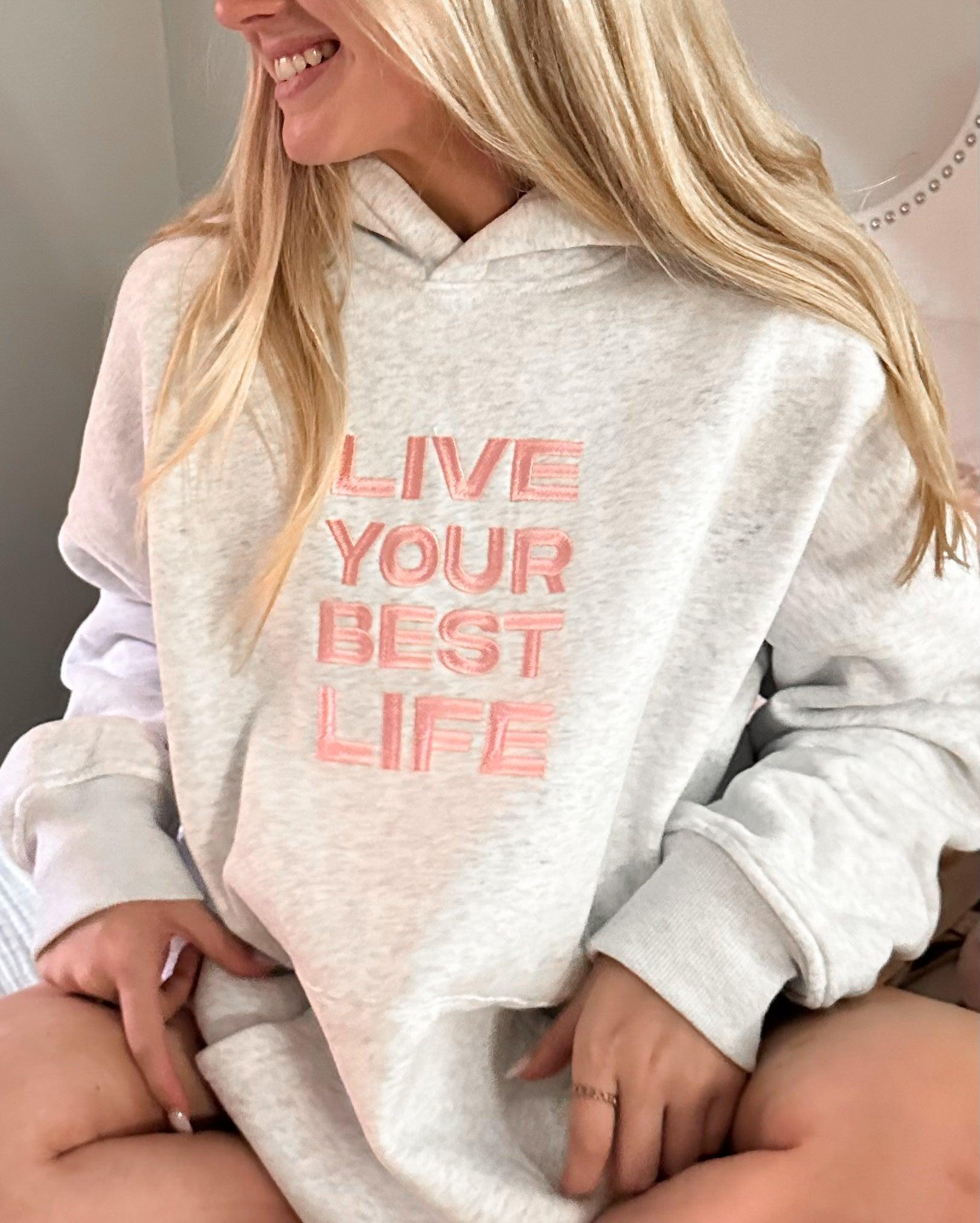 Pearl Grey Live Your Best Life Embroider Hoodie Product Image