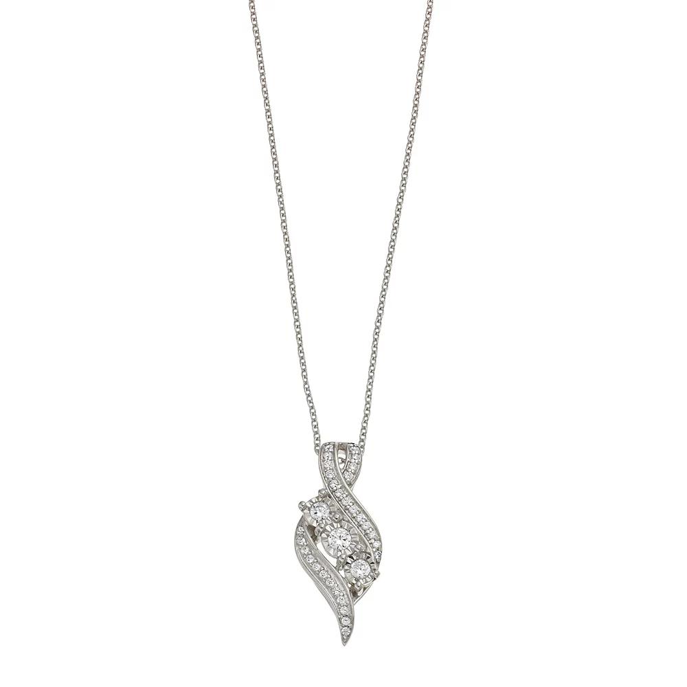 Sterling Silver 1/4 Carat T.W. Diamond 3-Stone Pendant Necklace, Women's, Size: 18" Product Image