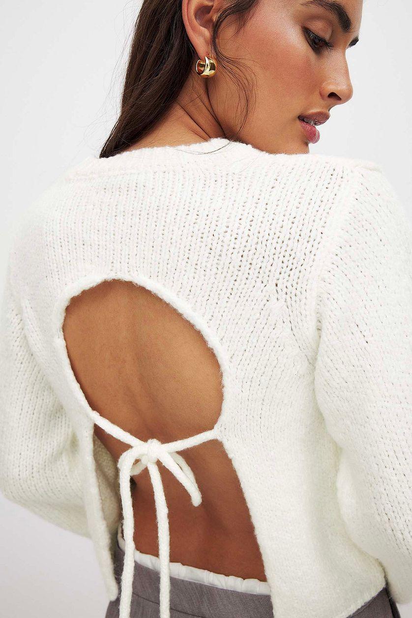 Knitted Open Back Balloon Sleeve Sweater Product Image