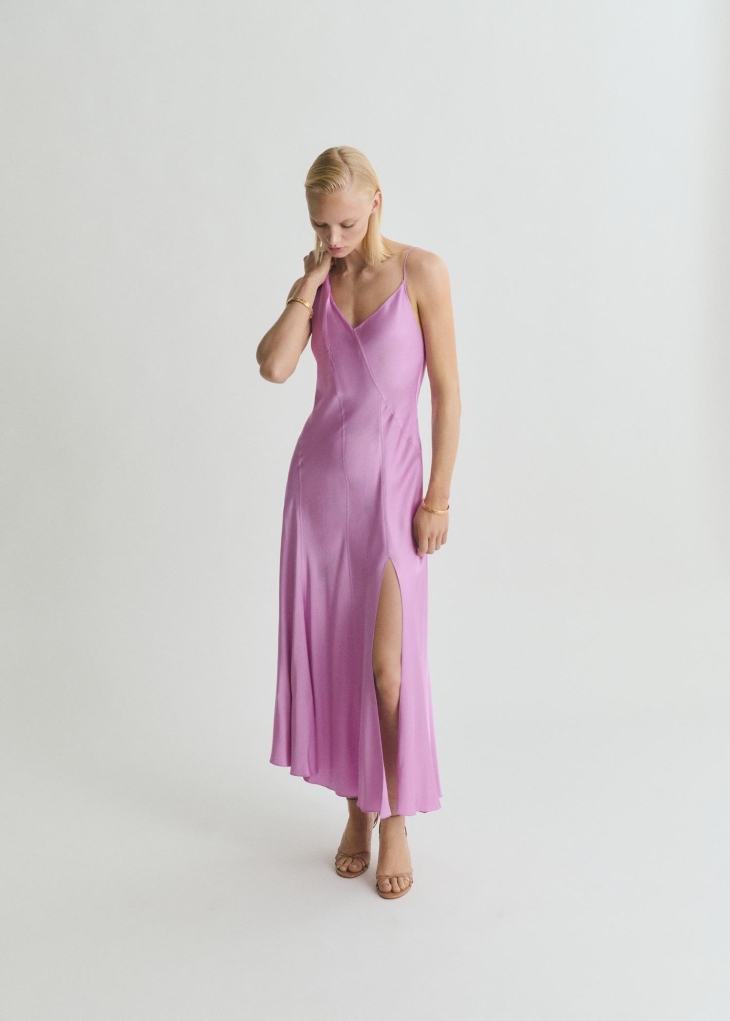 Asymmetrical satin dress - Women | MANGO USA Product Image