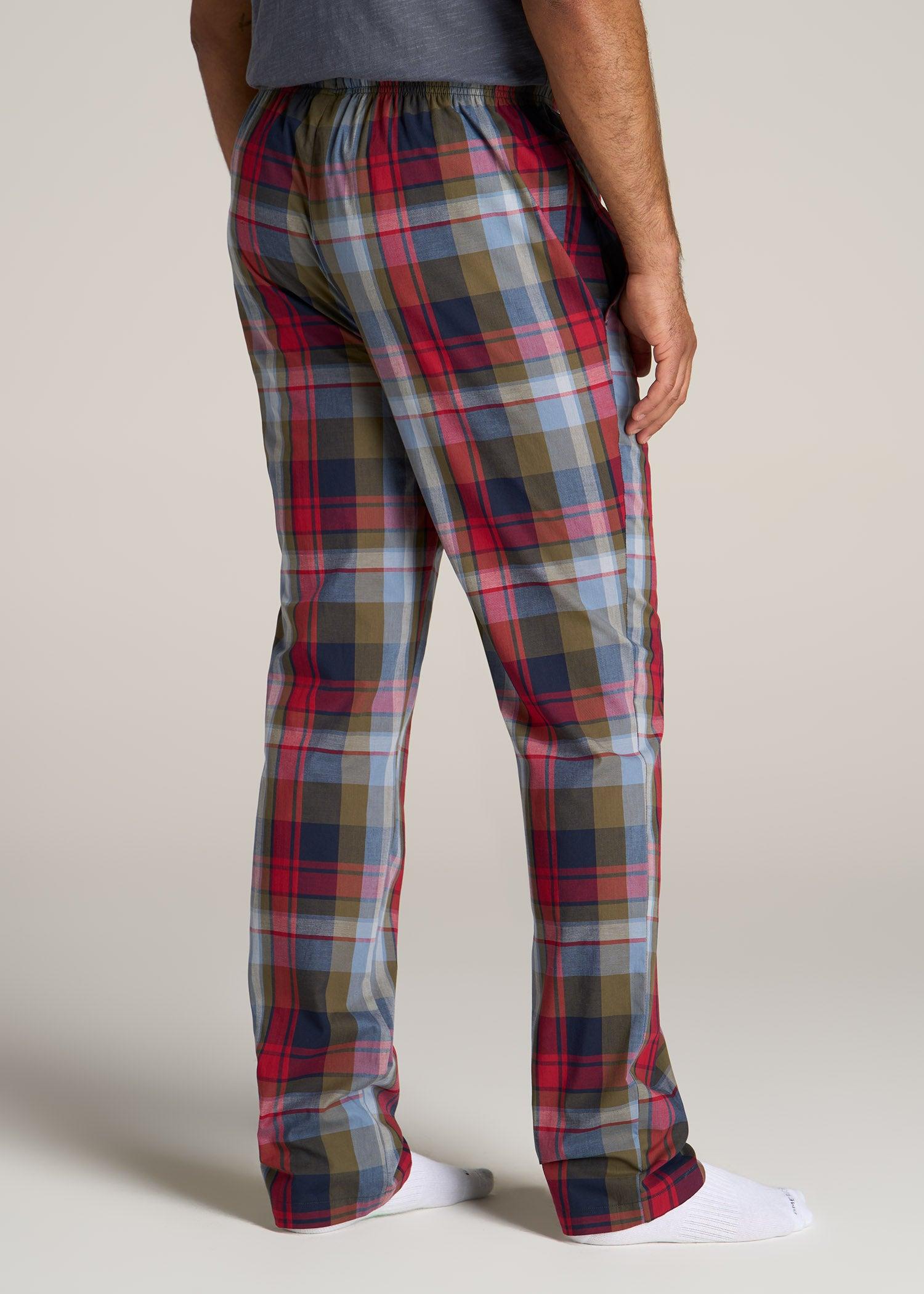Woven Pajama Pants for Tall Men in Blue & Green Plaid Male Product Image