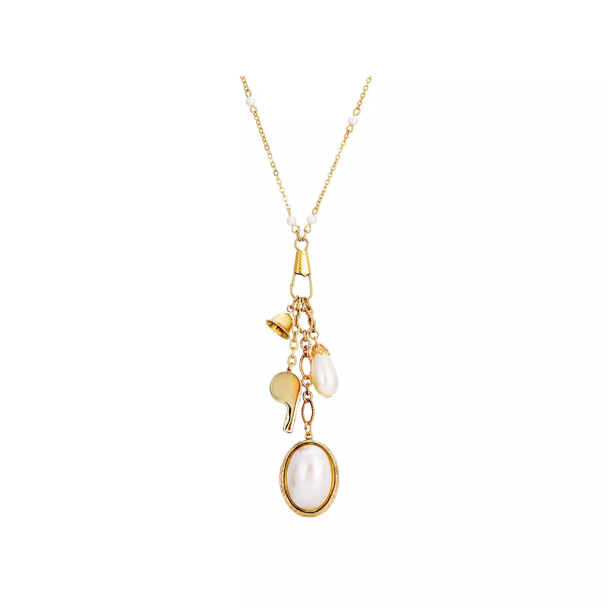 1928 Gold Tone Simulated Pearl Locket Charm Necklace, Womens, White Product Image