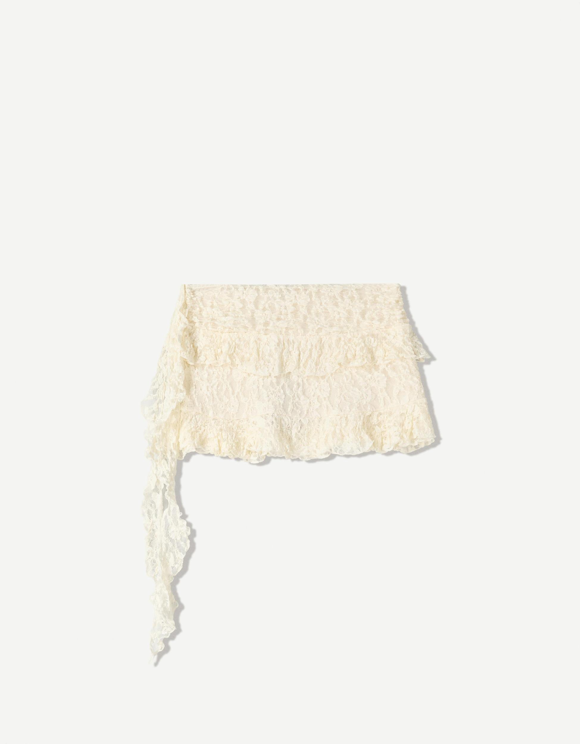 Blonde lace mini skirt with ruffles Product Image