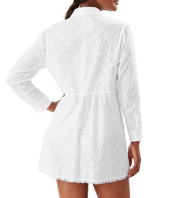 Tommy Bahama Cotton Clip Jacquard Burnout Boyfriend Swim Cover Up Shirt Product Image