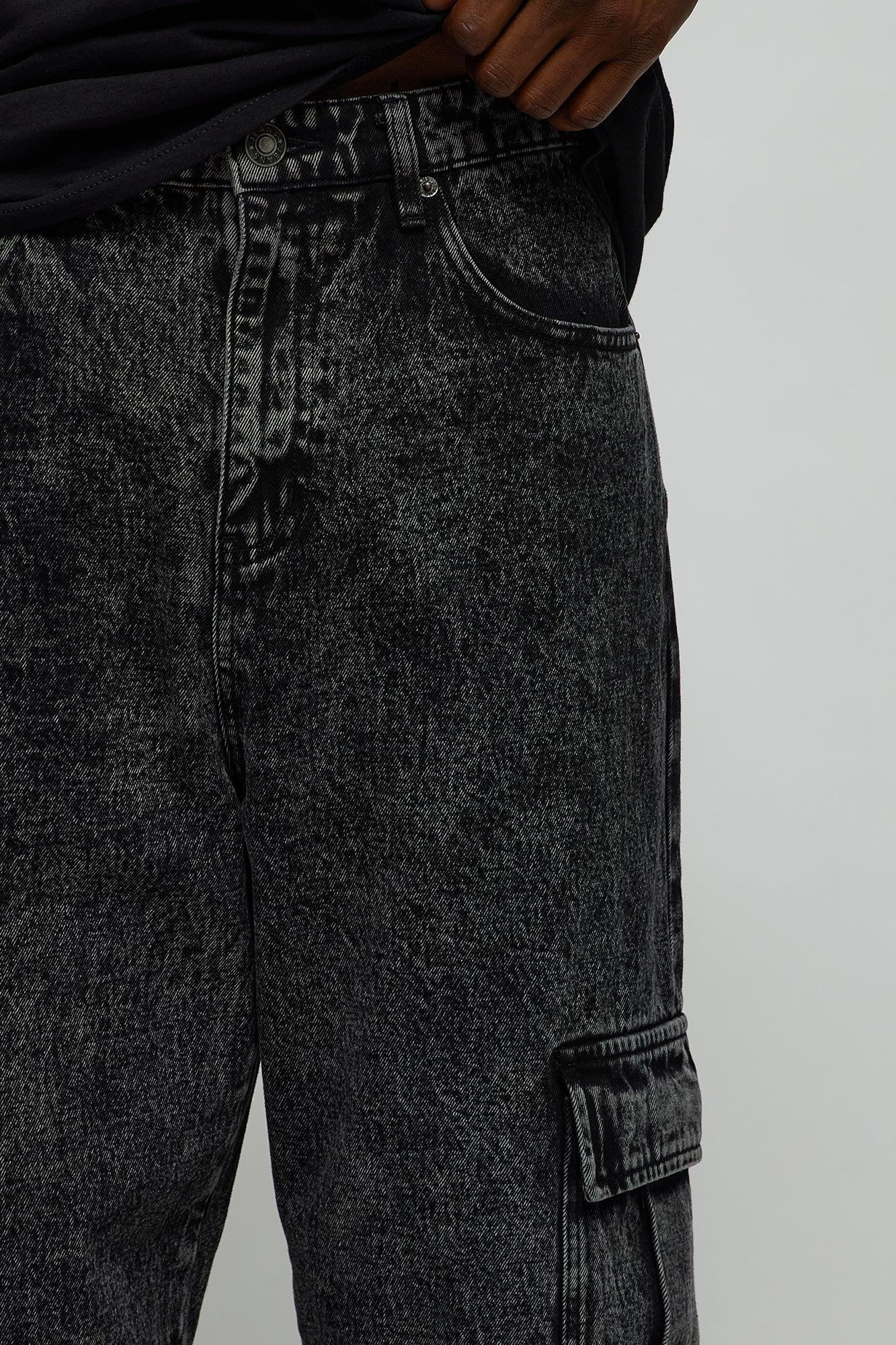 Baggy Minor Panel Cargo Jeans - Black Wash Male Product Image