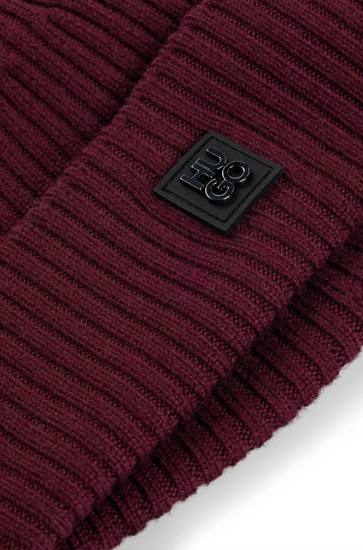 Virgin-wool beanie hat with stacked-logo badge Product Image