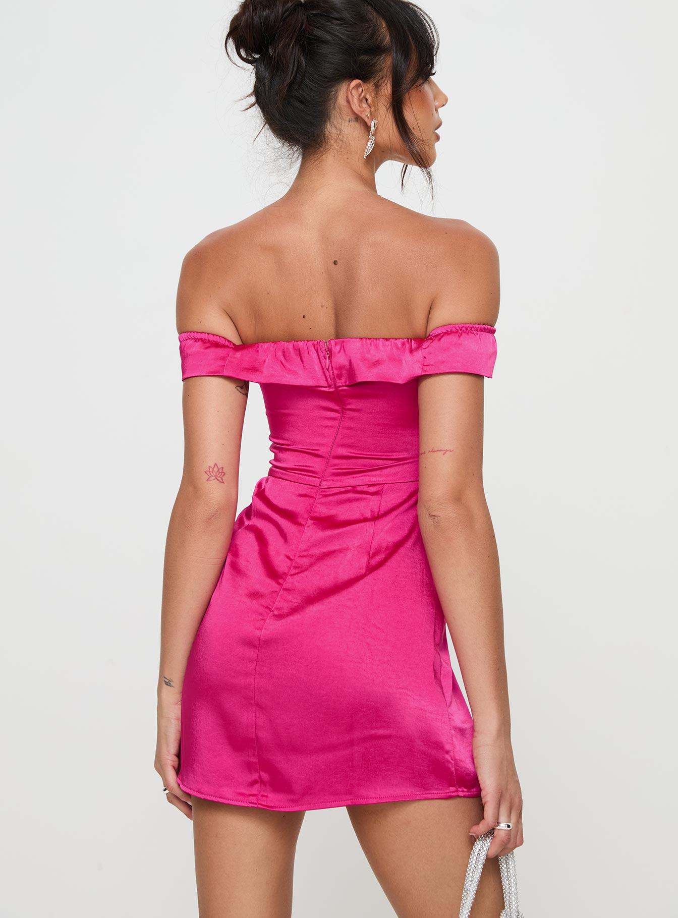 Rava Off The Shoulder Mini Dress Hot Pink Product Image