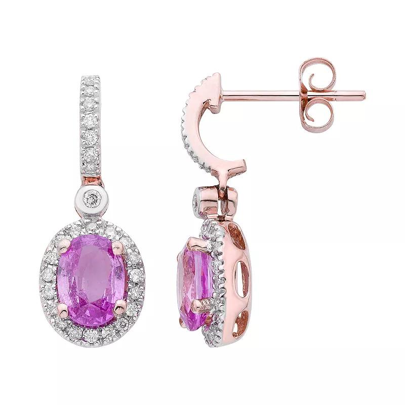 14k Rose Gold Pink Sapphire & 1/4 Carat T.W. IGL Certified Diamond Oval Earrings, Women's Product Image