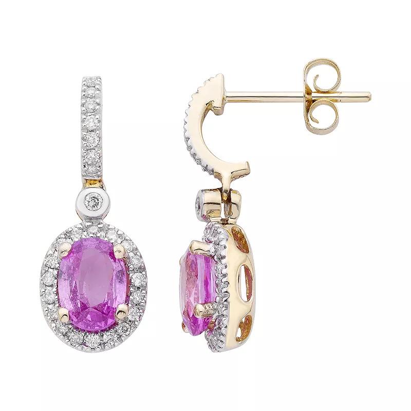 14k Rose Gold Pink Sapphire & 1/4 Carat T.W. IGL Certified Diamond Oval Earrings, Women's Product Image