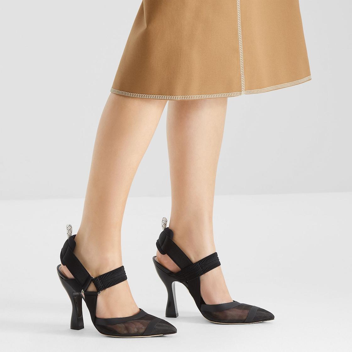 ColibrìBlack leather and mesh, high-heeled slingbacks Product Image