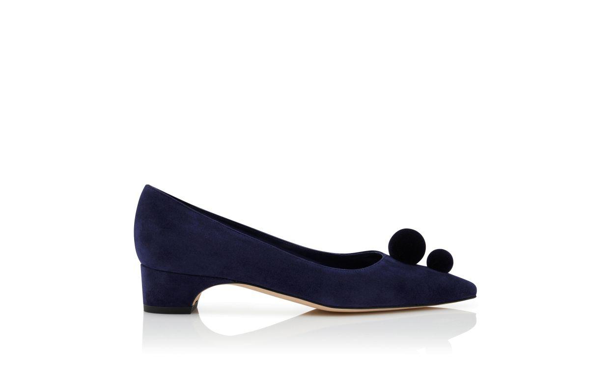 PIERABA Navy Blue Suede Pom Pom Detail Pumps Product Image
