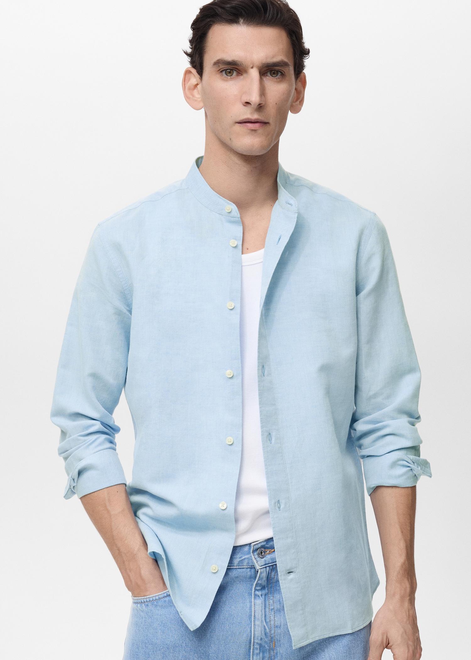 Mao collar linen shirt - Men | MANGO USA Product Image