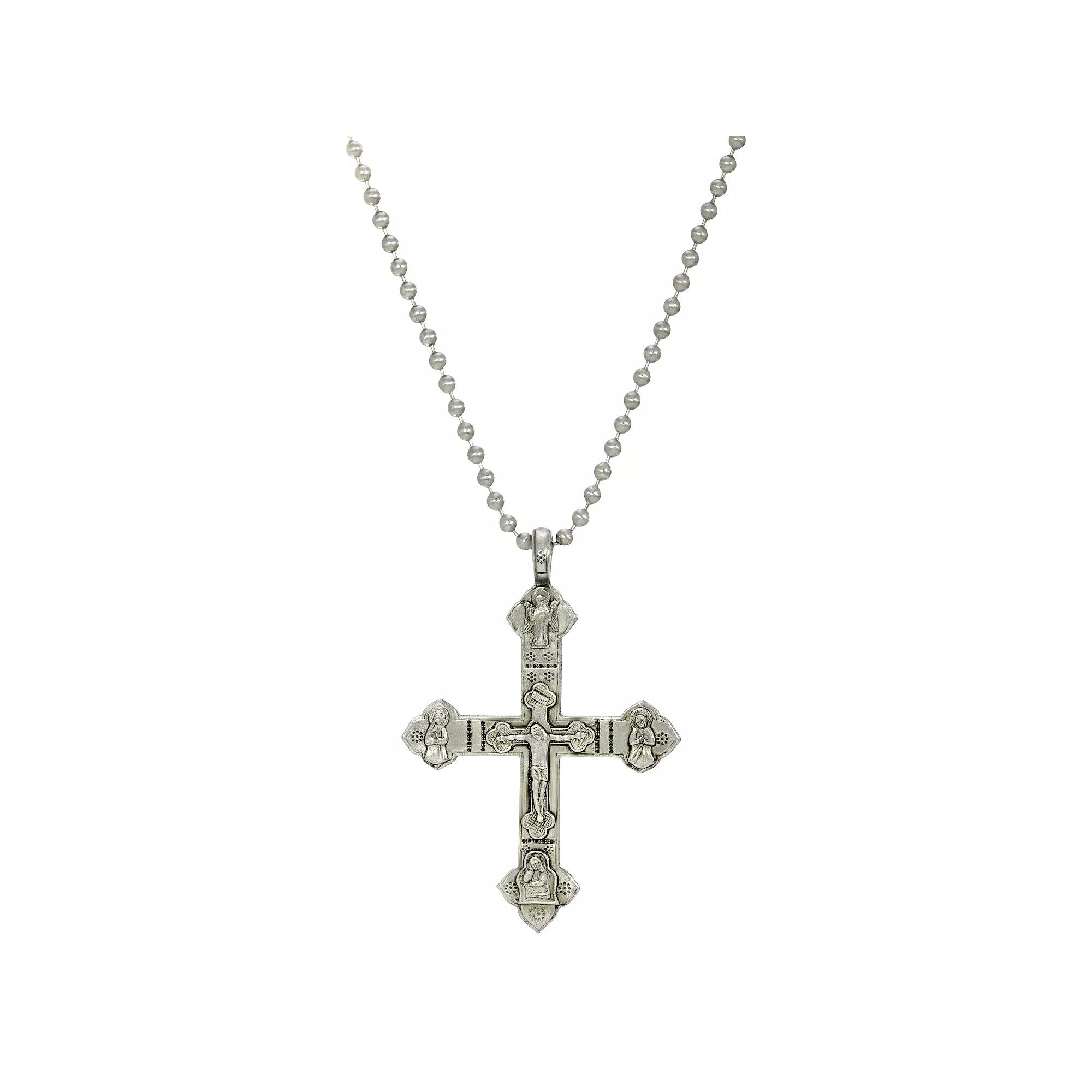 Mens Symbols of Faith Silver-tone Crucifix Necklace, Mens, Silver Tone Product Image