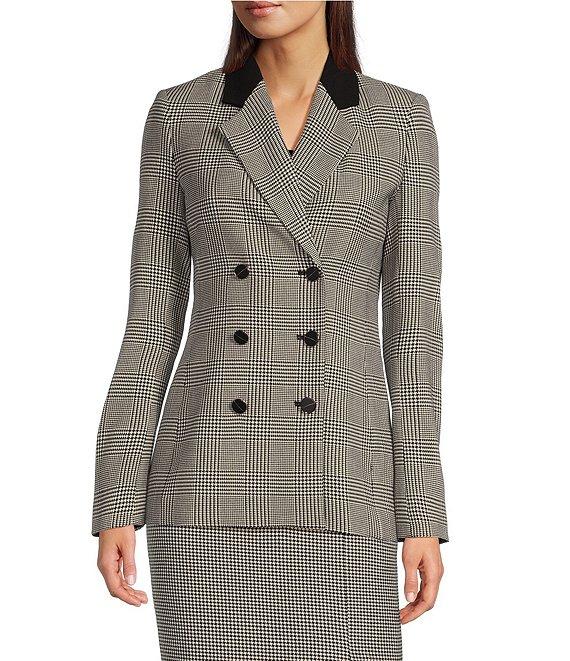 Calvin Klein Plaid 6-Button Notch Lapel Long Sleeve Jacket Product Image