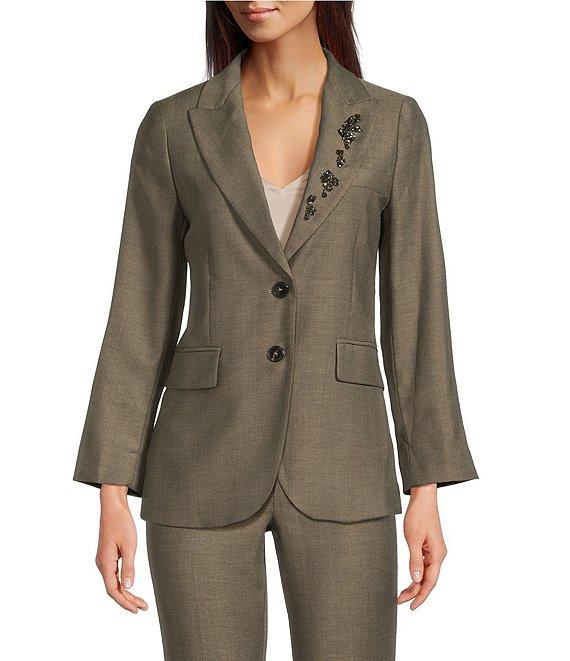 Marella Twill Crystal Lapel Notch Lapel Two Button Kaki Jacket Product Image