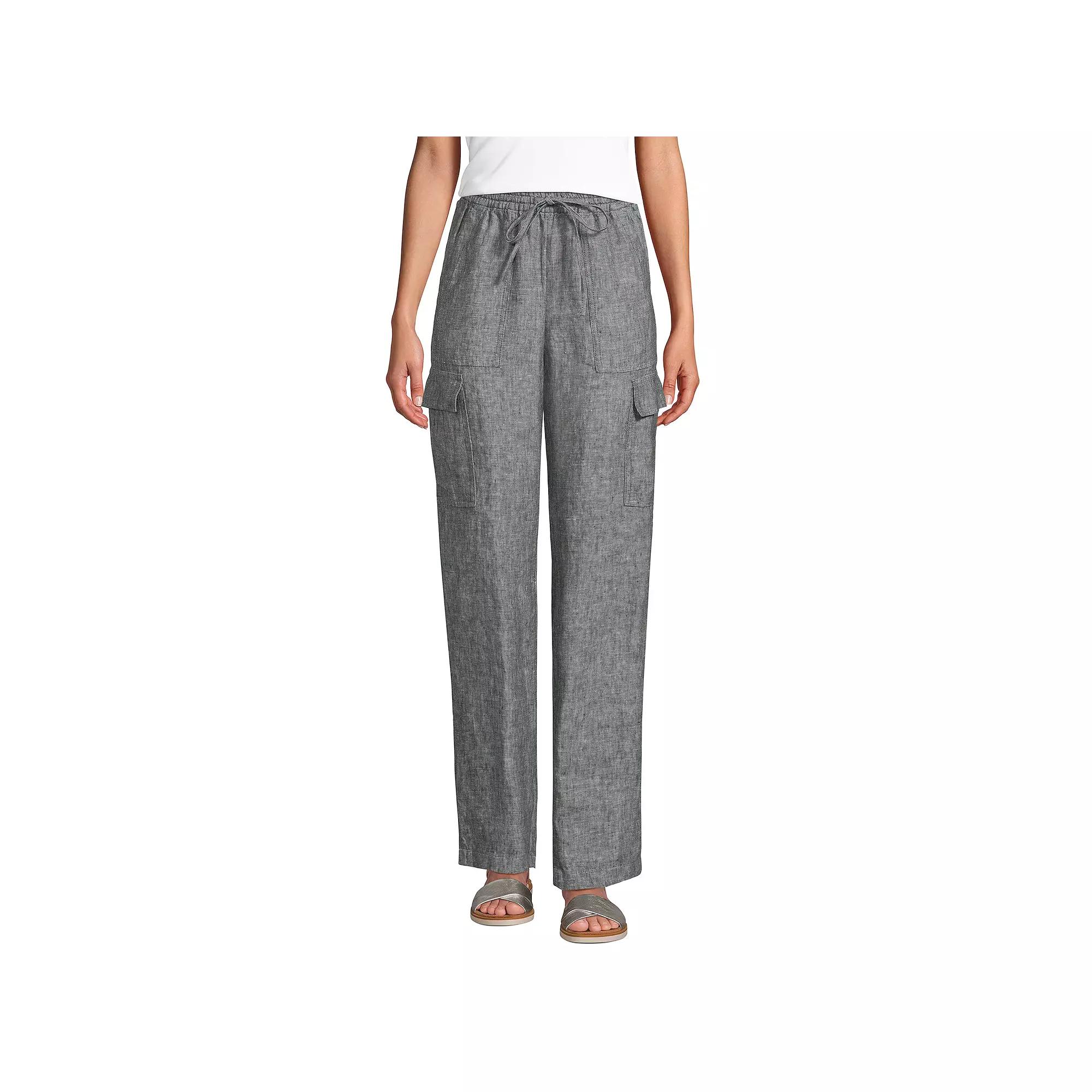 Women's Lands' End High-Rise Pull-On Linen Cargo Pants,  Product Image