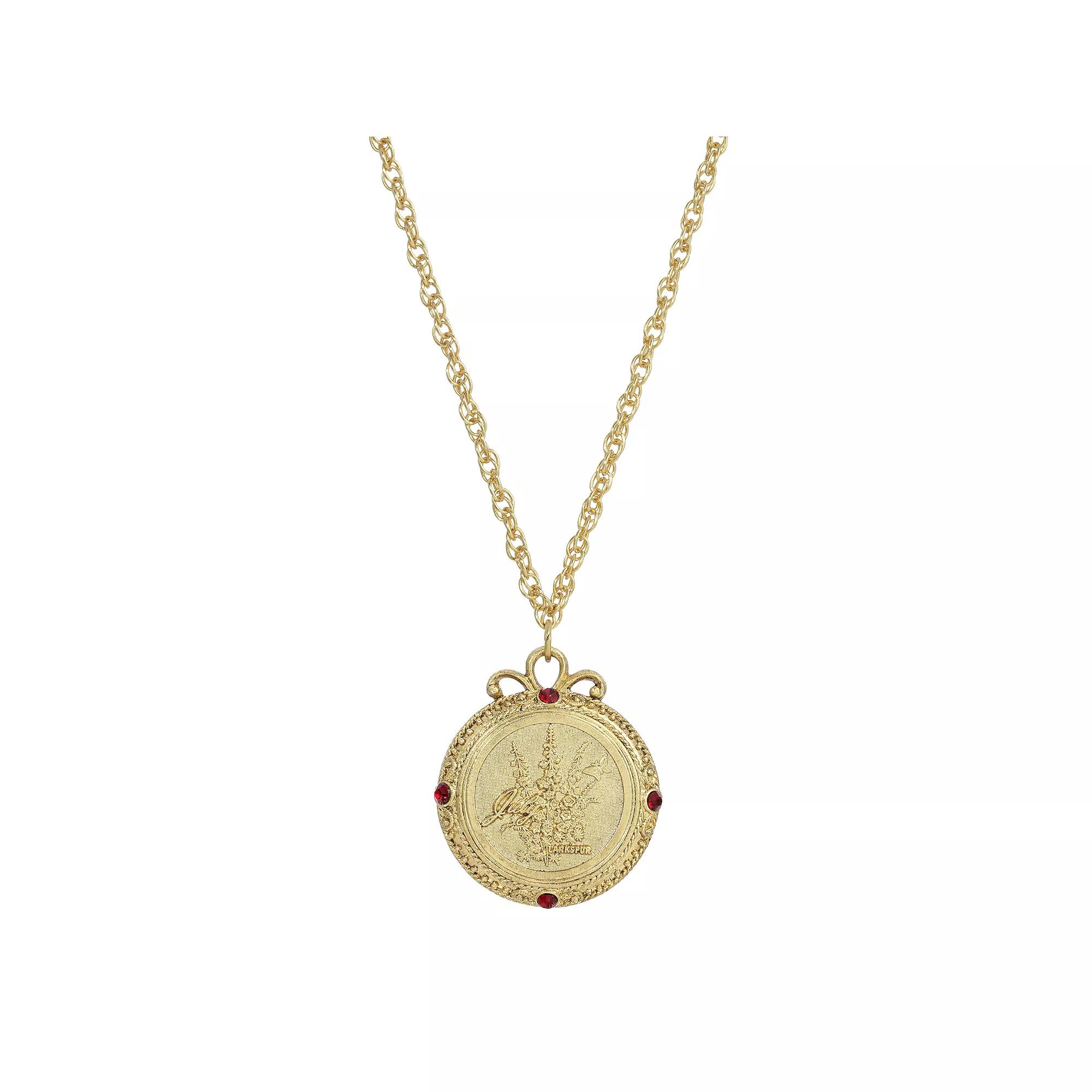 1928 Gold Tone Flower of the Month Pendant Necklace, Womens, July Product Image