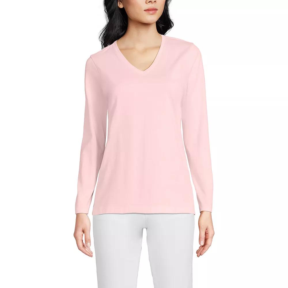 Women's Lands' End Relaxed-Fit Supima Long Sleeve Cotton V-Neck Tee,  Product Image