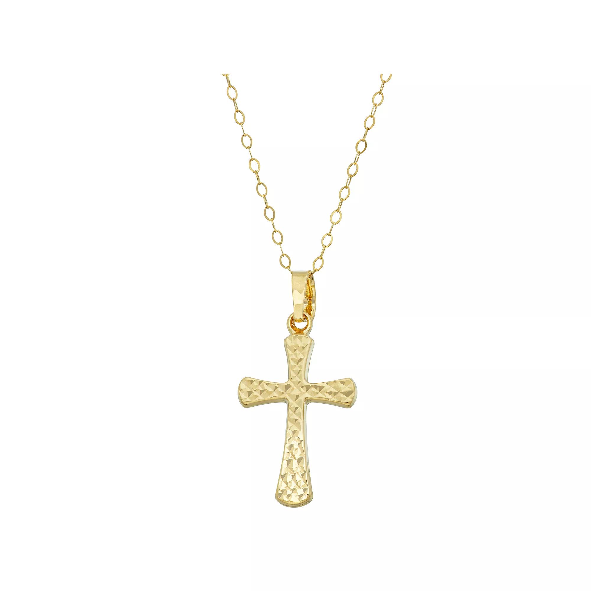 10k Gold Textured Cross Pendant Necklace, Women's, Size: 18", Two Tone Product Image
