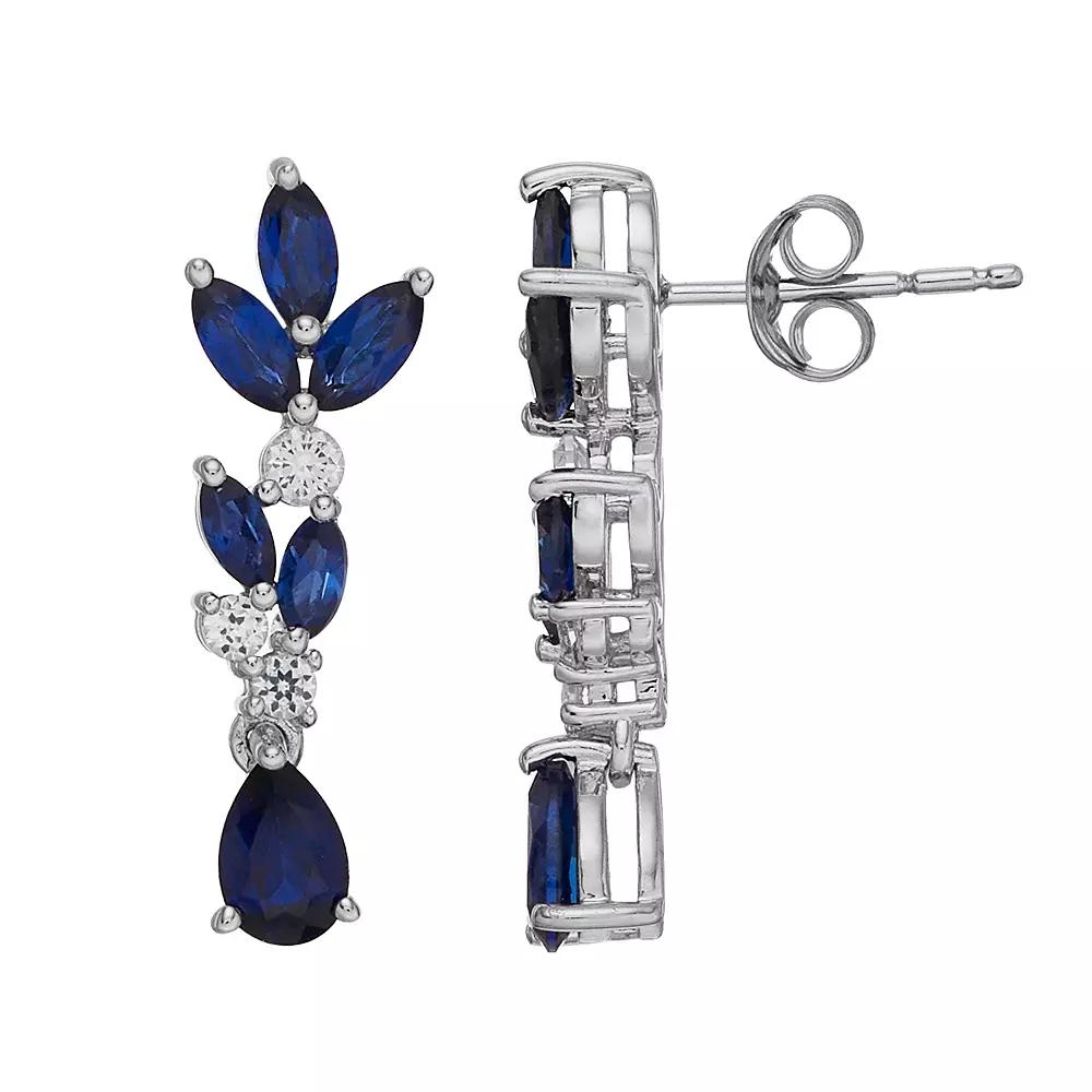 Sterling Silver Lab-Created Blue & White Sapphire Drop Earrings, Women's Product Image