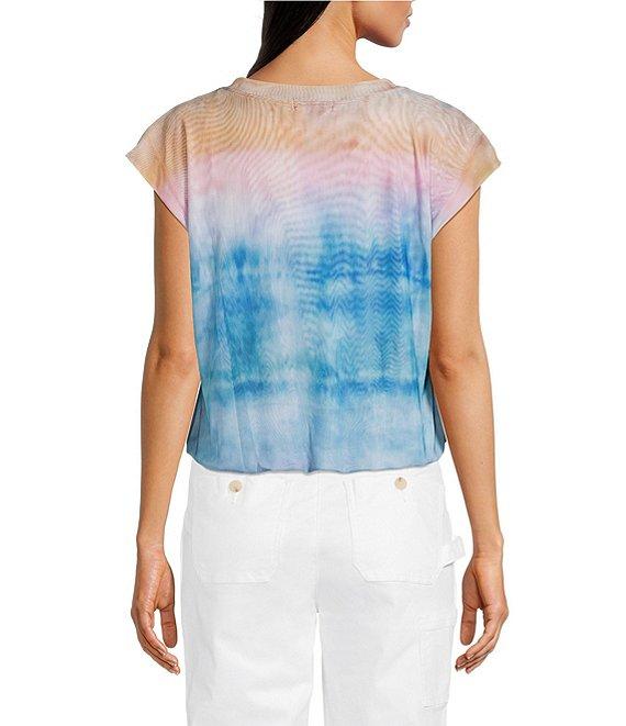 Democracy Petite Size Printed Scoop Neck Cap Sleeve Knit Top Product Image