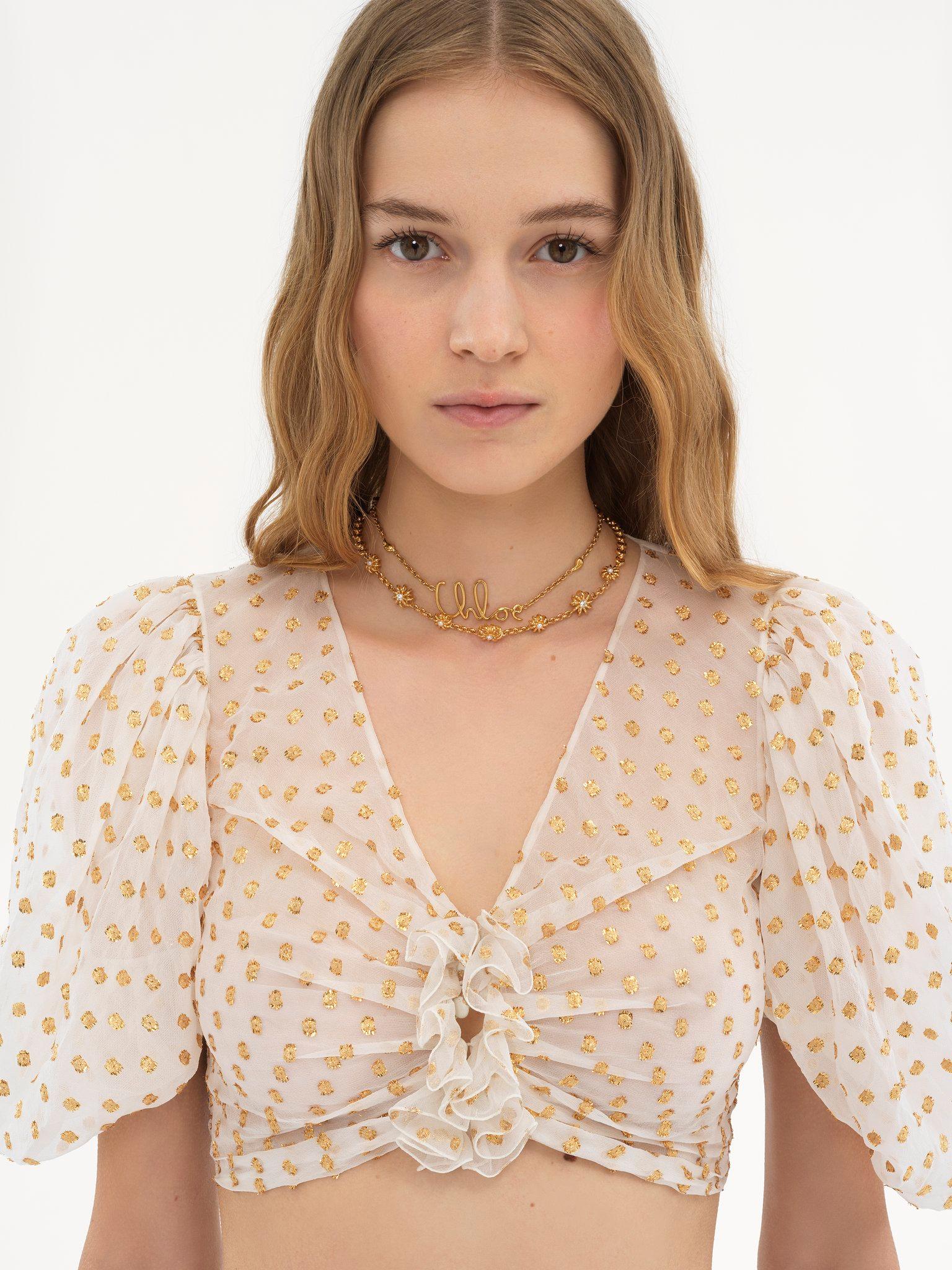 Fluid cropped top in silk jacquard & lurex Product Image