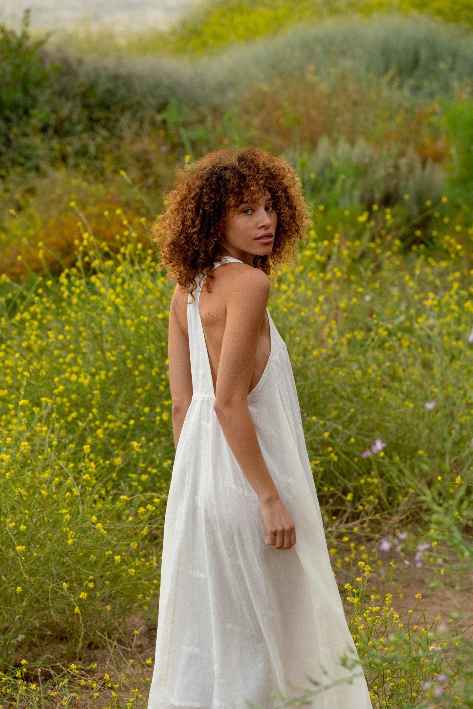 Off White Halter Neck Dress for Summer Product Image