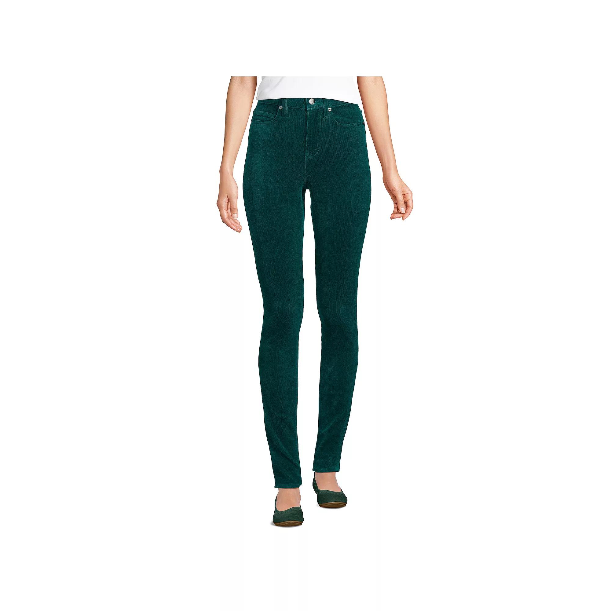 Women's Lands' End Slim High Waisted Corduroy Pants, Size: 12, Deep Green Product Image
