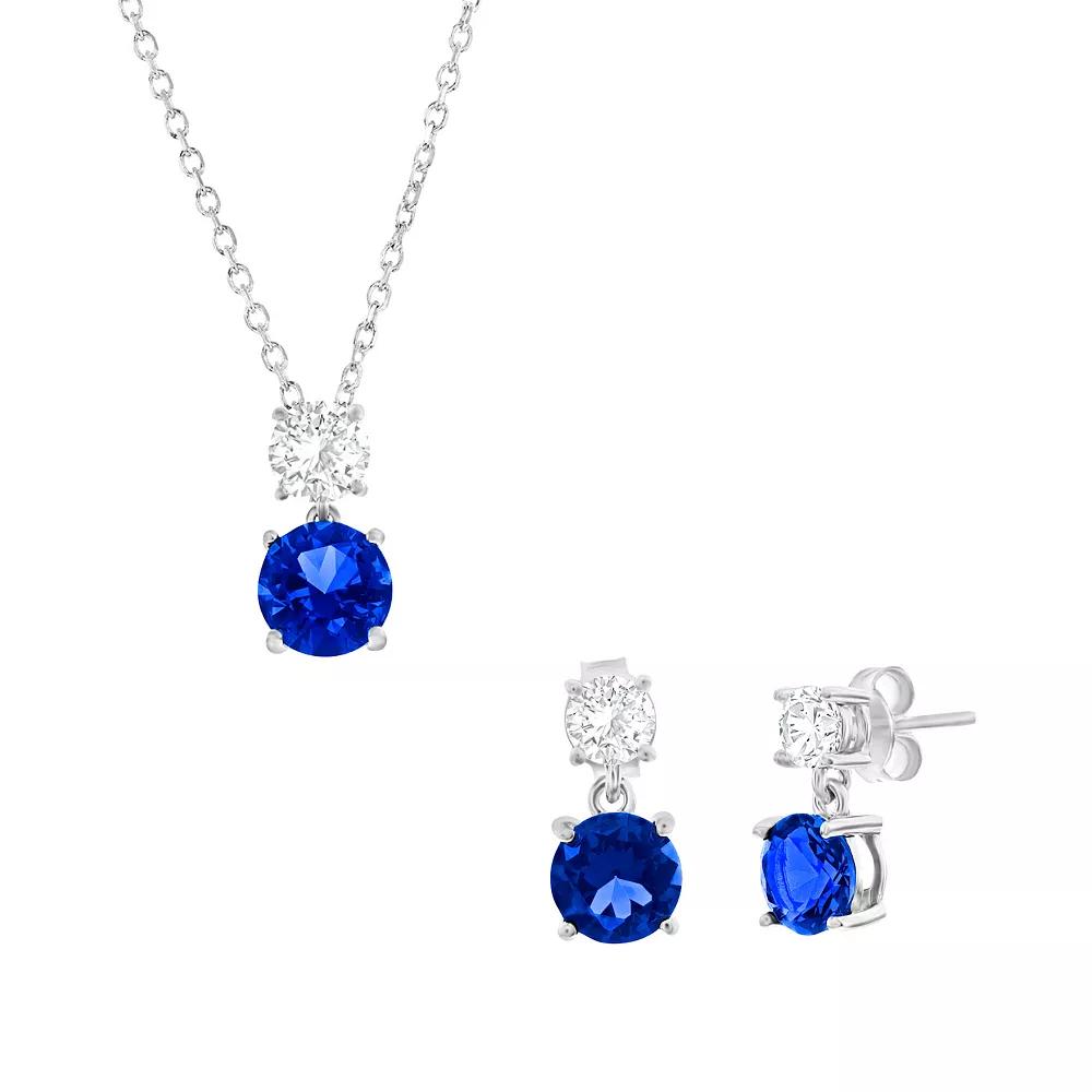 Argento Bella Sterling Silver White & Colorful Cubic Zirconia Double Drop Earrings & Pendant Necklace Set, Women's, Red Product Image