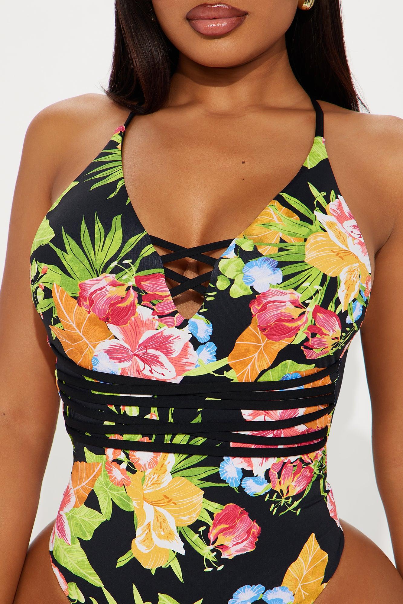 Relaxing Beachside Lace Up 1 Piece Swimsuit - Black/combo Product Image