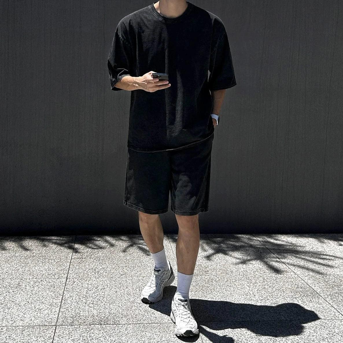 RT No. 18268 BLACK COTTON SHORT SLEEVE & SHORTS Product Image