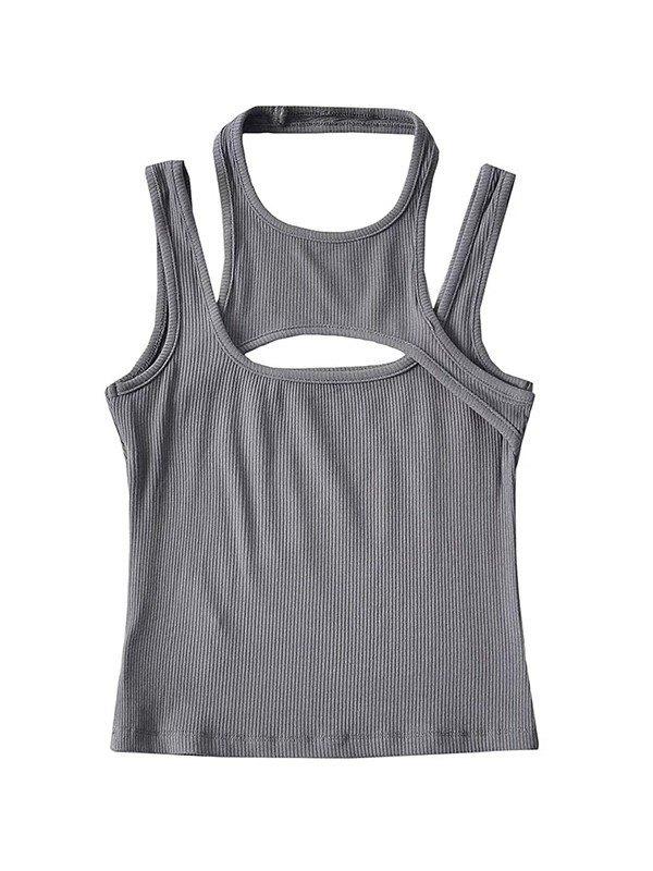 Patchwork Cutout Cropped Tank Top Product Image