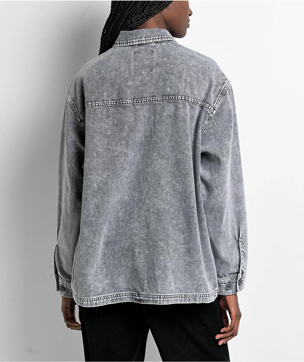 Empyre Akrin Grey Mineral Wash Long Sleeve Button Up Shirt Product Image