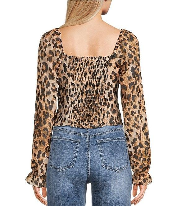 I.N. San Francisco Cheetah Print Sweetheart Neck Long Sleeve Top Product Image