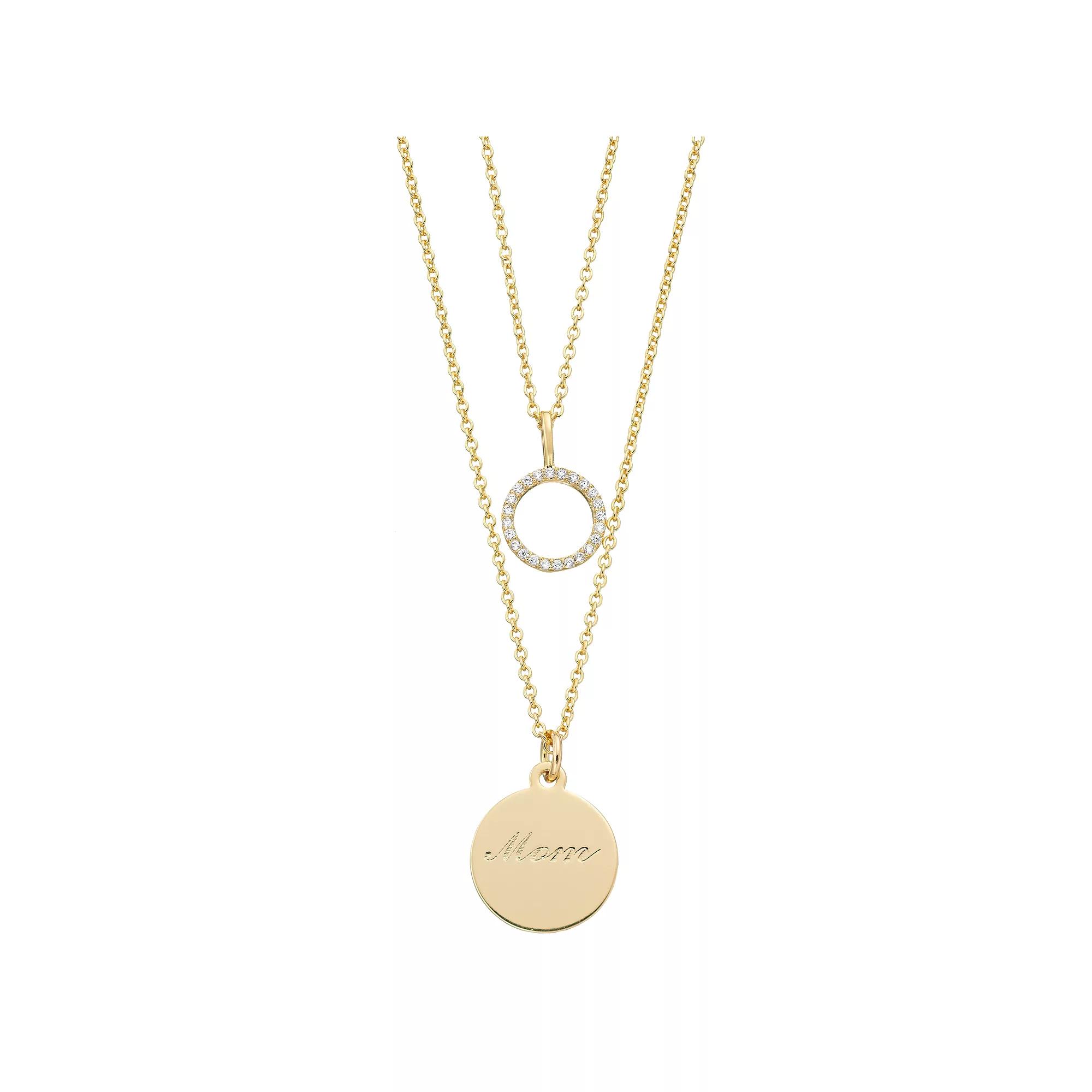 City Luxe "Mom" Disk & Cubic Zirconia Circle Necklace Set, Women's, Gold Tone Clear Product Image