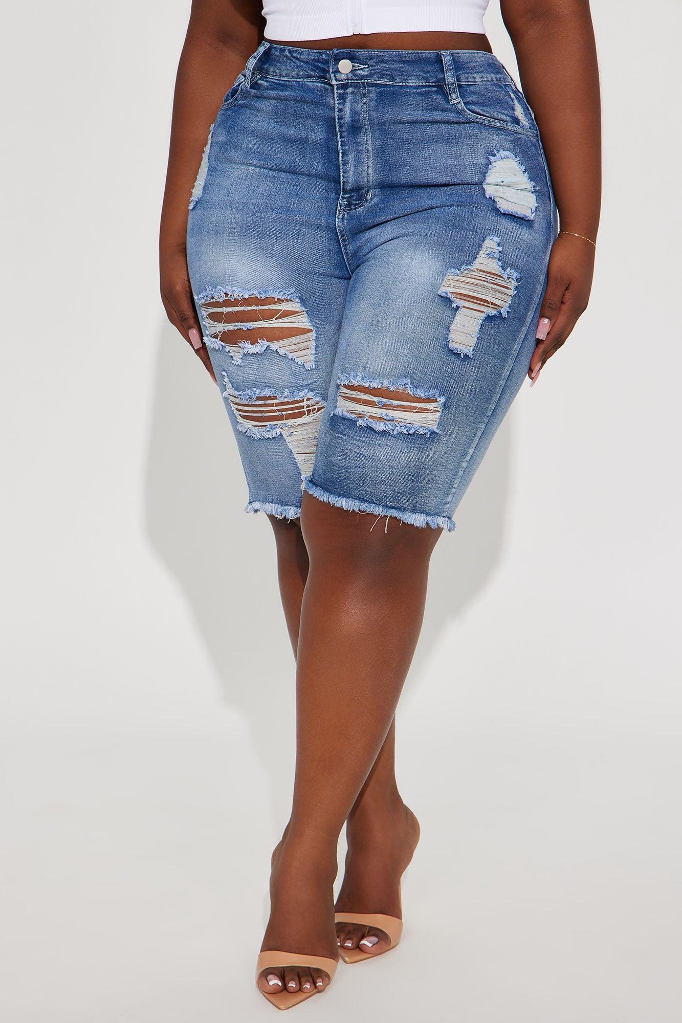 Hot Shot Stretch Denim Bermuda Shorts - Medium Wash Product Image