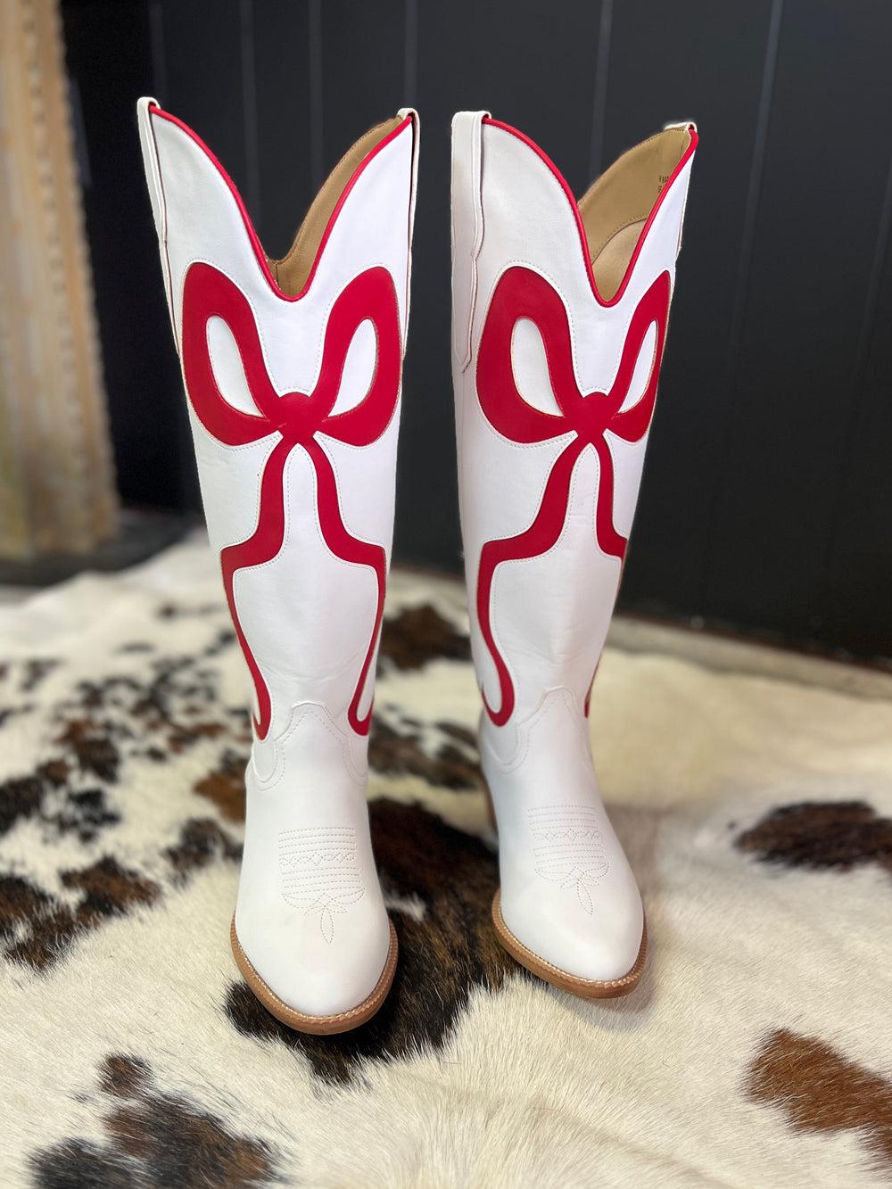 White and Red Bow Boots Product Image
