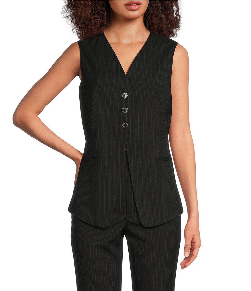 Calvin Klein Pin Stripe Novelty V-Neck Button Front Vest Product Image