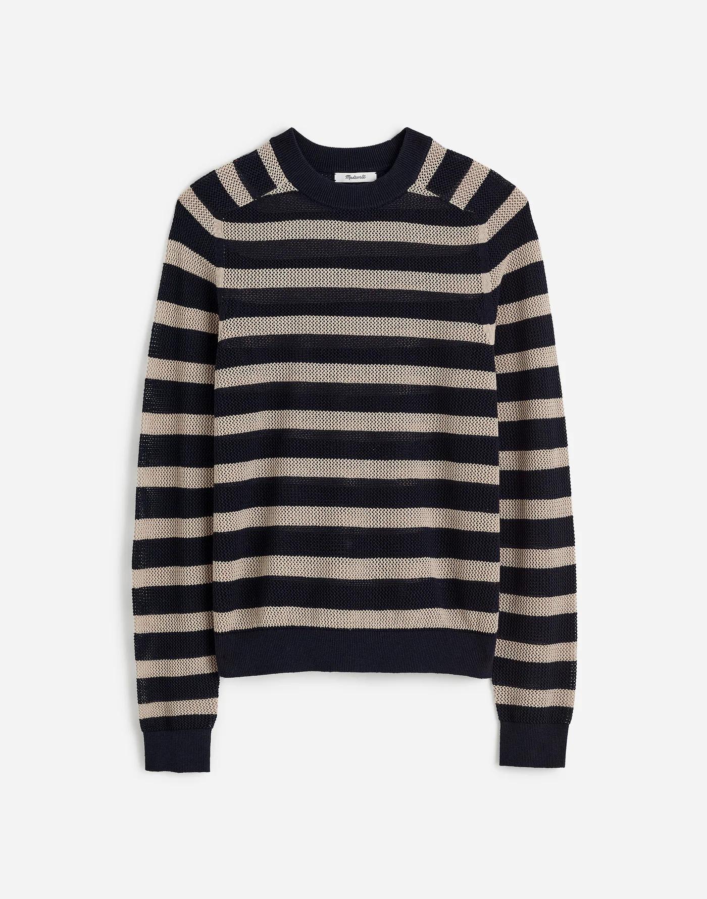 Mesh-Knit Crewneck Sweater in Lightweight Cotton-Linen Blend Product Image