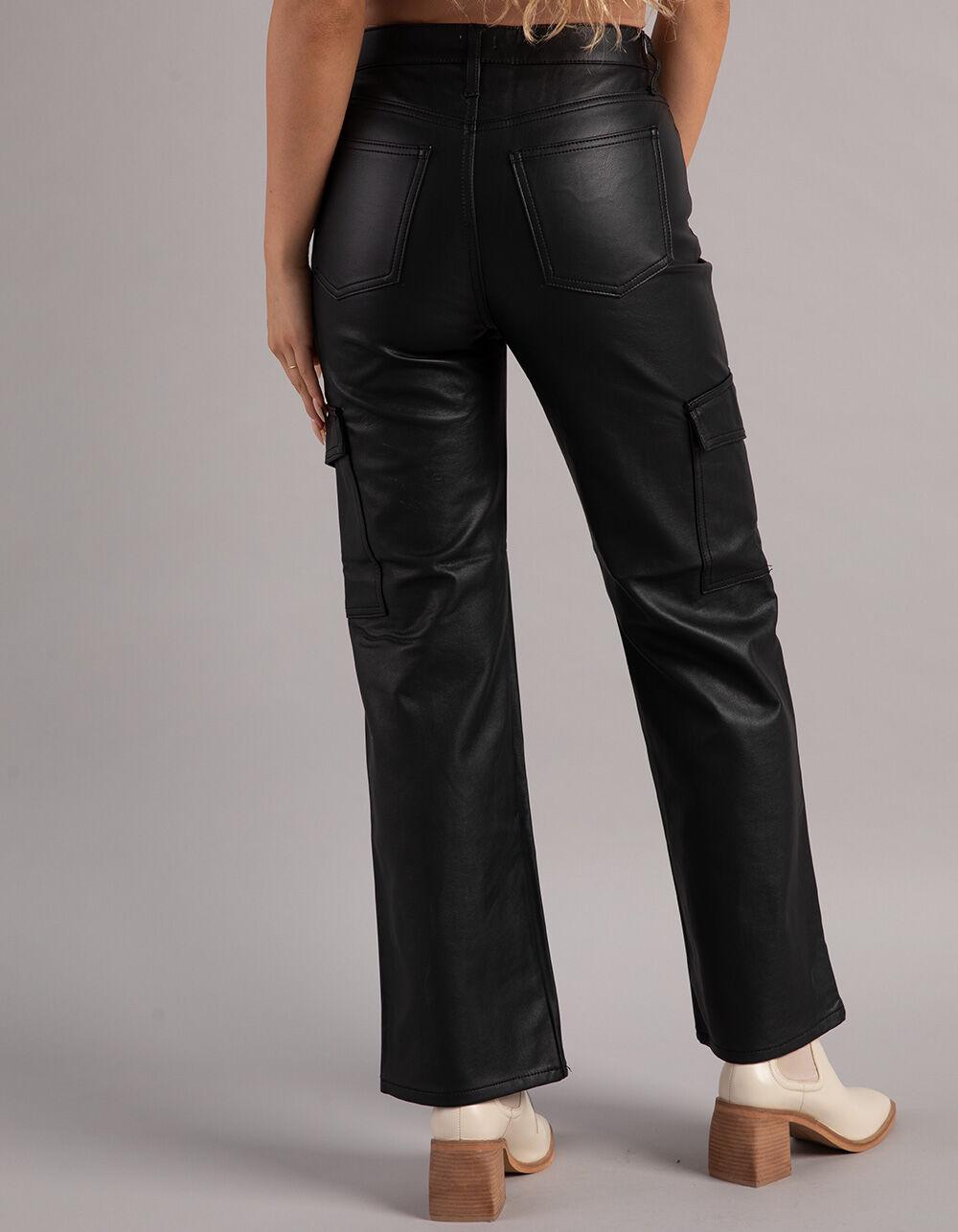 WEST OF MELROSE Faux Leather Womens Cargo Pants - BLACK Product Image