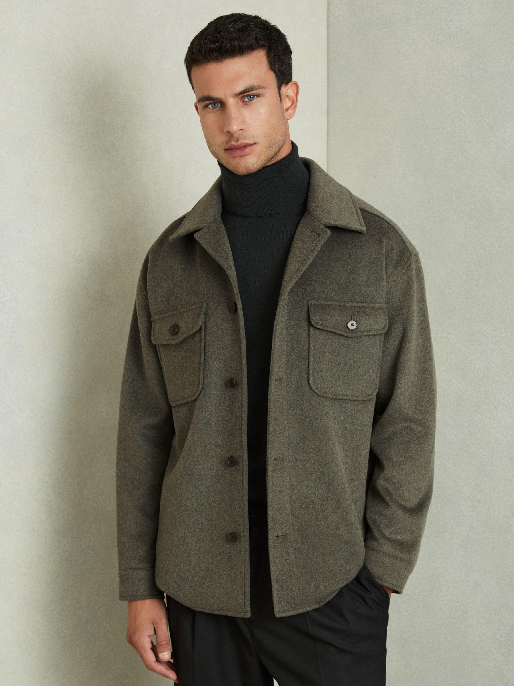Wool-Blend Melton Overshirt in Green Smoke Product Image