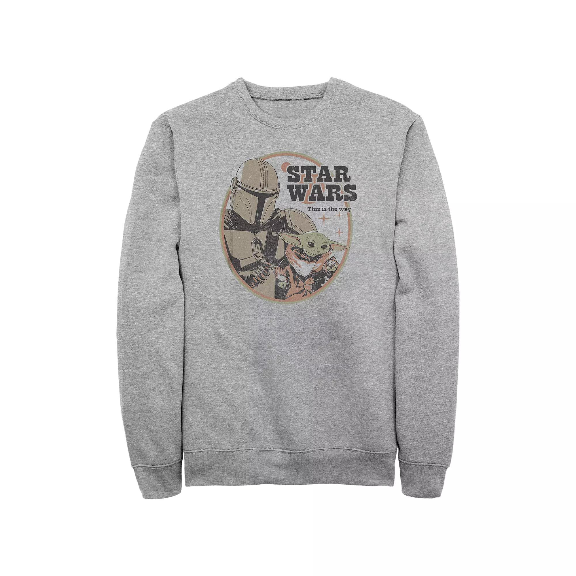 Men's The Mandalorian Mando And Grogu Stamp Graphic Fleece, Size: Large, Athletic Grey Product Image