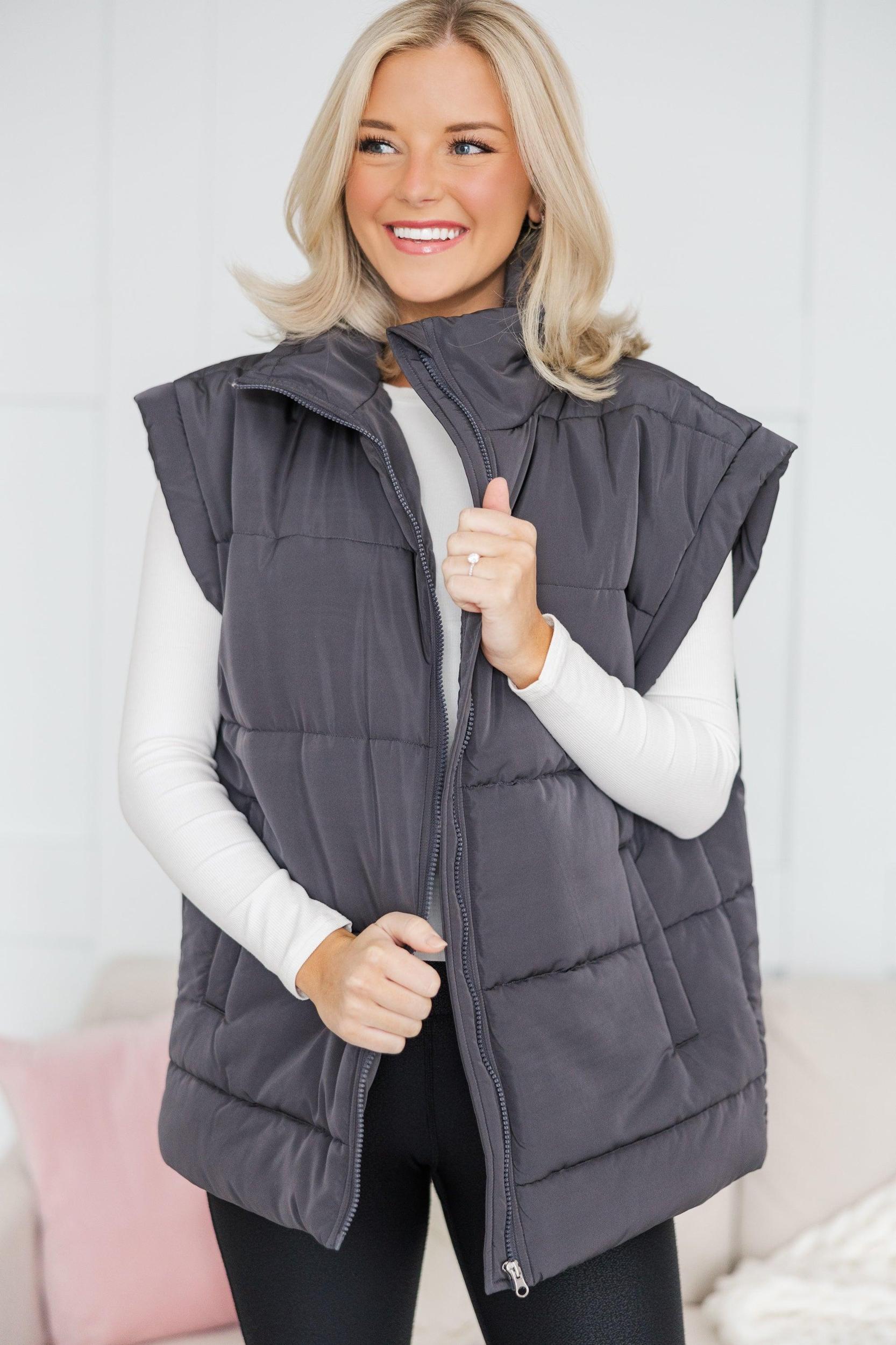 Make You Happy Charcoal Quilted Vest Female Product Image